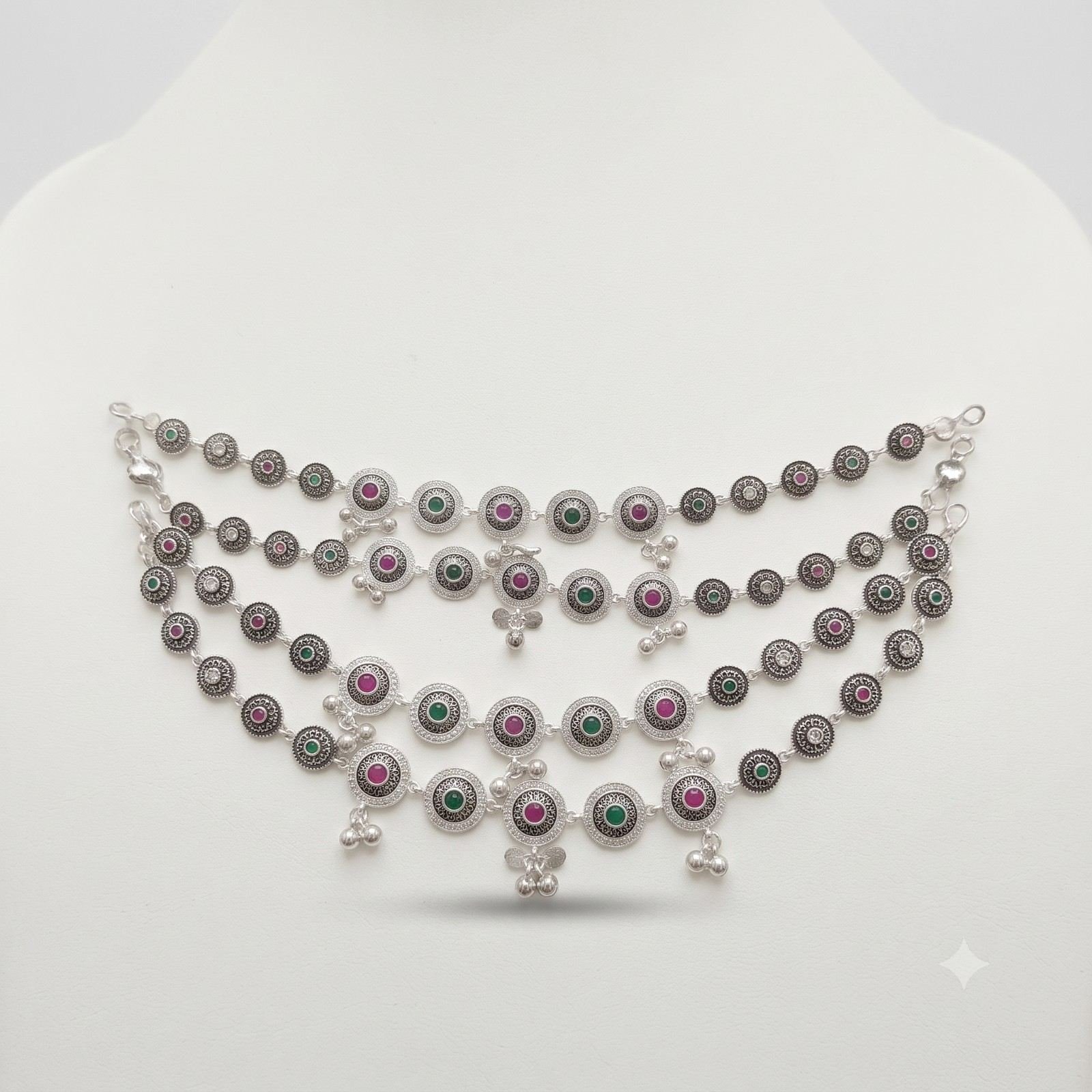 Silver Multicolor Stone  Designer Payal