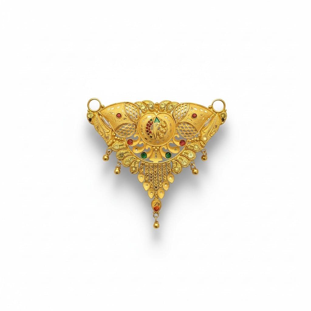 Designer Gold Pendant with Traditional Peacock & Gemstone Detailing