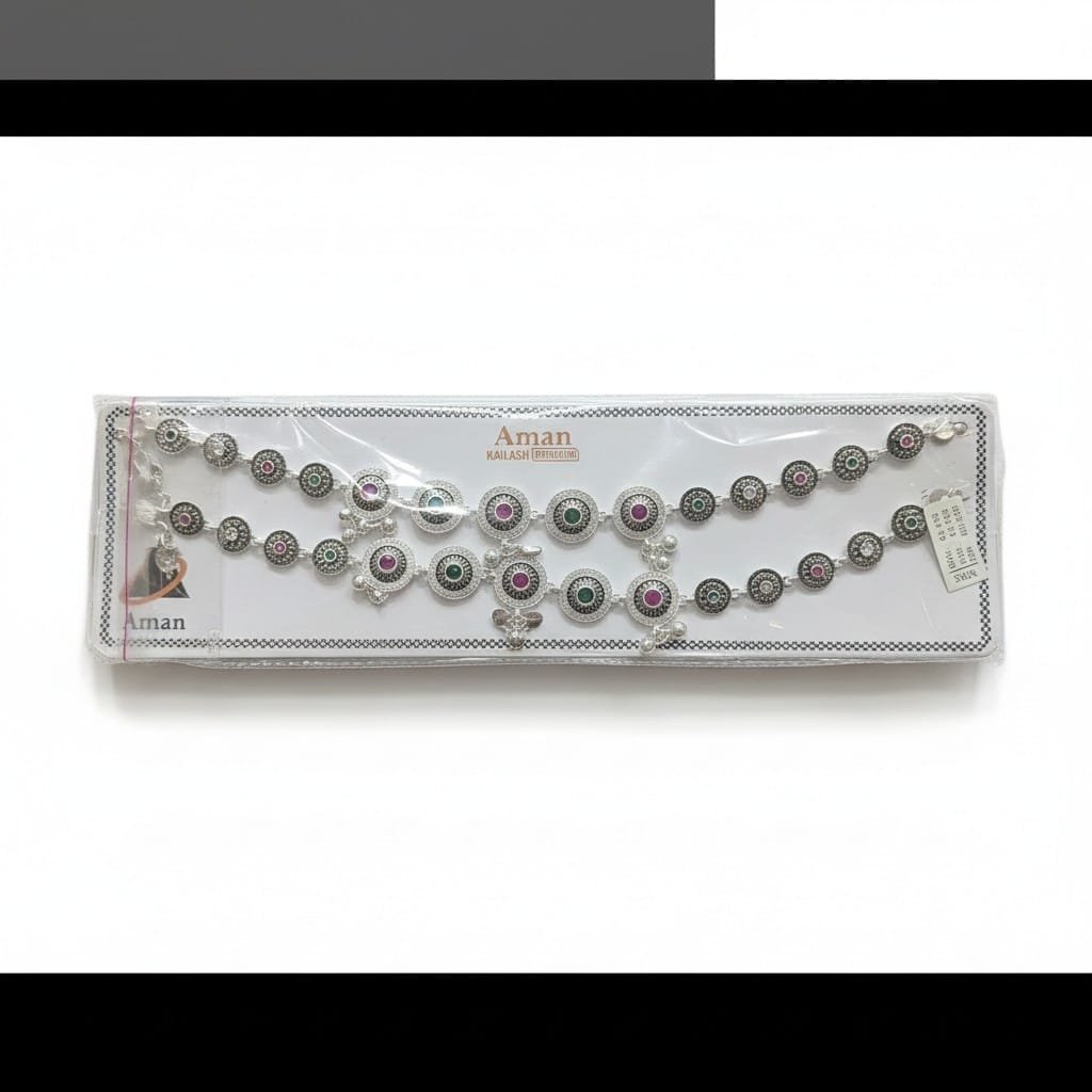 Silver Multicolor Stone  Designer Payal